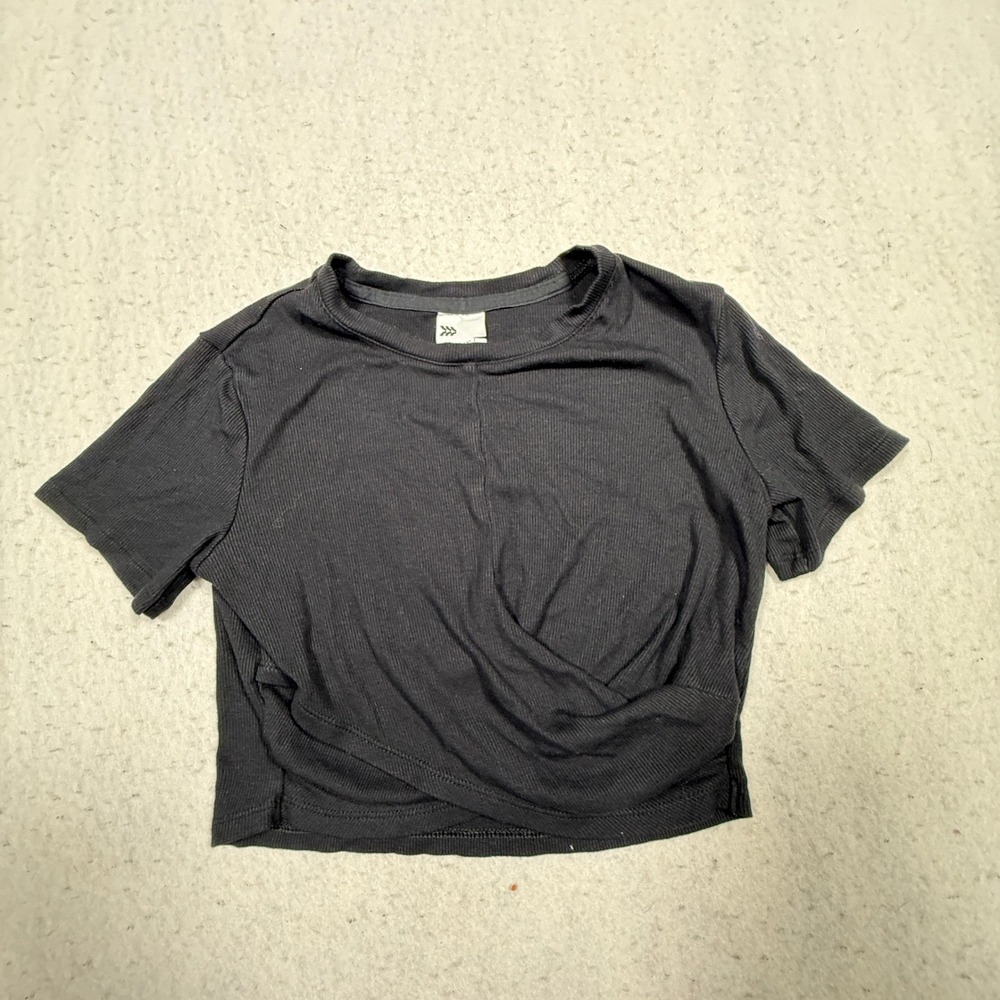 All in Motion Girls Black Ribbed Twist Front Activewear Top Size M 8